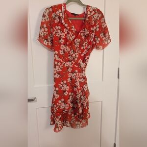 Dance & Marvel Vibrant Red Asymmetrical Floral Dress